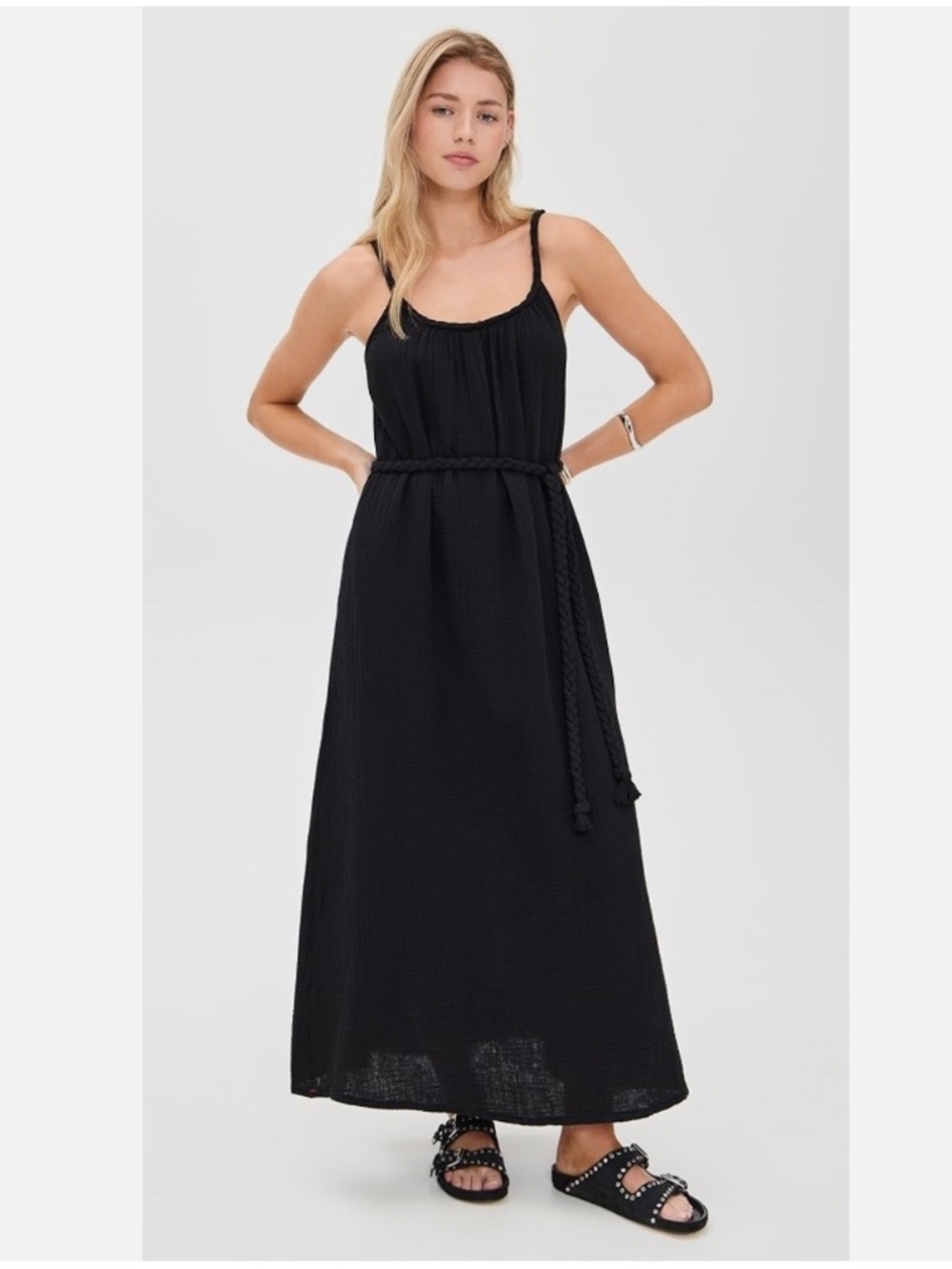 Xirena Black Braiden Sleeveless Cotton Gauze A-Line Midi Dress New L